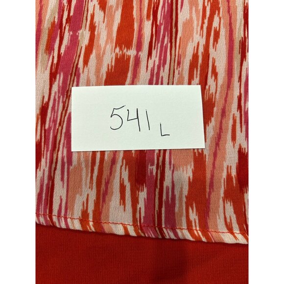 Claudia Richard Sleeveless Red Pink Ikat Print Chiffon Blouse Sz Large - Picture 10 of 11